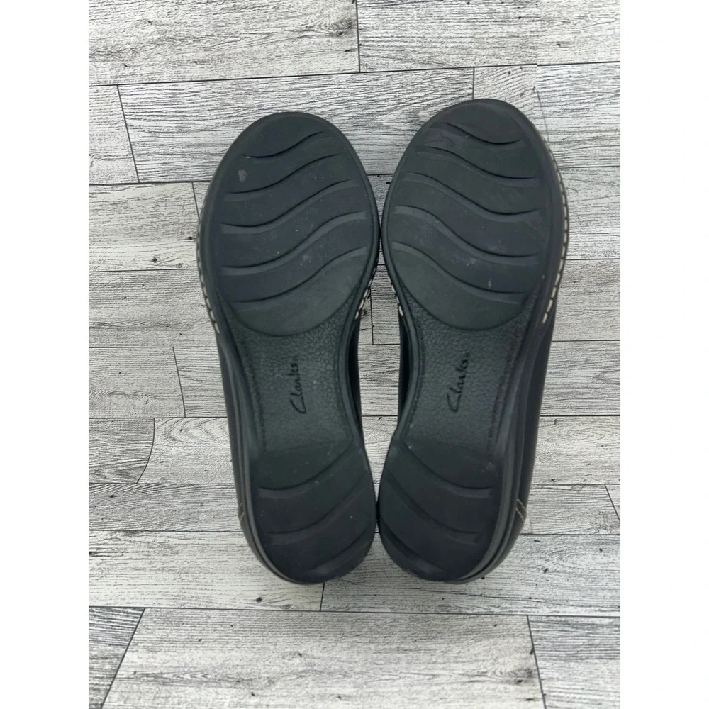 Clarks Bendables Black Leather Woven Buckle Loafers Shoes‎ 65085 Women 7M